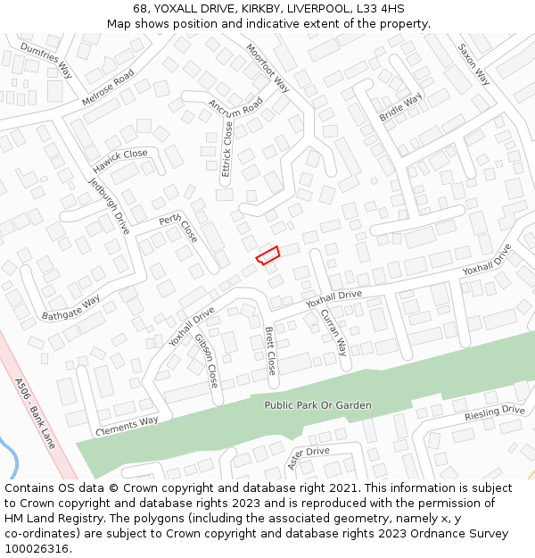 68, YOXALL DRIVE, KIRKBY, LIVERPOOL, L33 4HS: Location map and indicative extent of plot