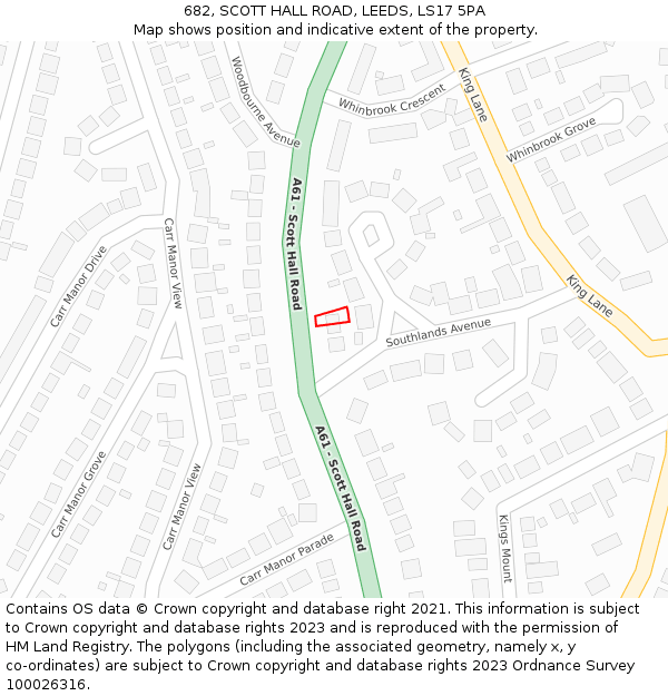 682, SCOTT HALL ROAD, LEEDS, LS17 5PA: Location map and indicative extent of plot