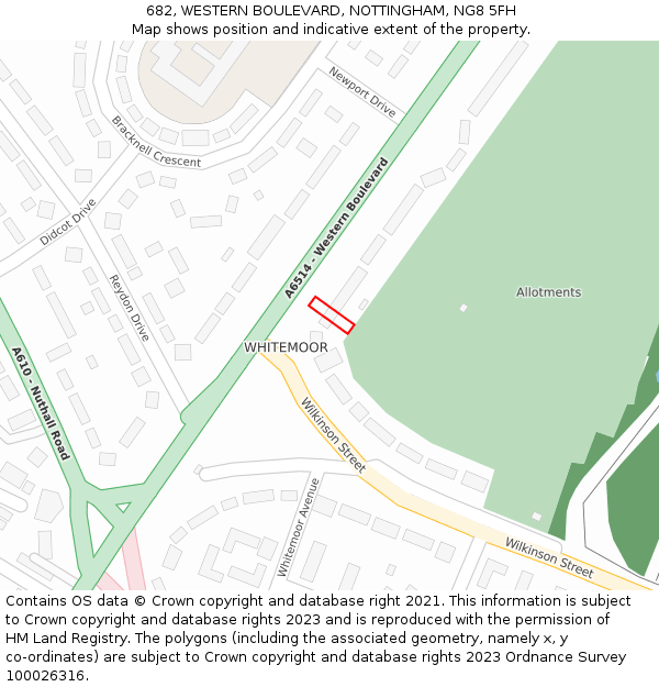 682, WESTERN BOULEVARD, NOTTINGHAM, NG8 5FH: Location map and indicative extent of plot