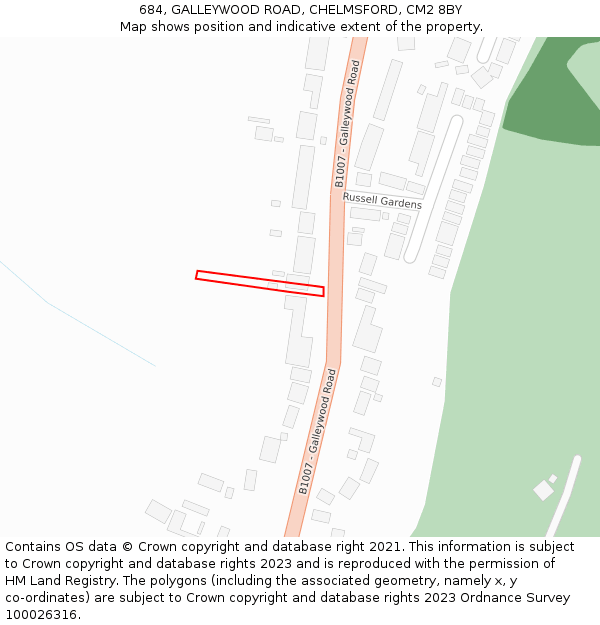 684, GALLEYWOOD ROAD, CHELMSFORD, CM2 8BY: Location map and indicative extent of plot