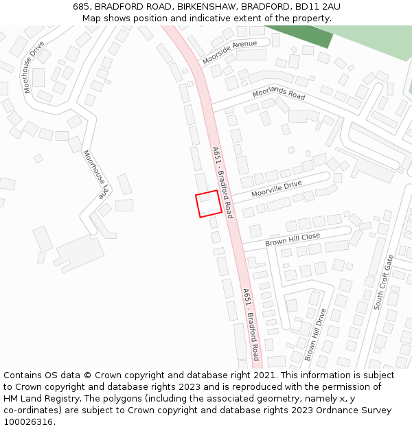 685, BRADFORD ROAD, BIRKENSHAW, BRADFORD, BD11 2AU: Location map and indicative extent of plot