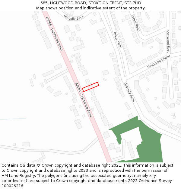 685, LIGHTWOOD ROAD, STOKE-ON-TRENT, ST3 7HD: Location map and indicative extent of plot