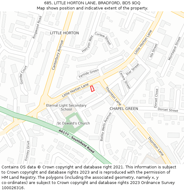 685, LITTLE HORTON LANE, BRADFORD, BD5 9DQ: Location map and indicative extent of plot