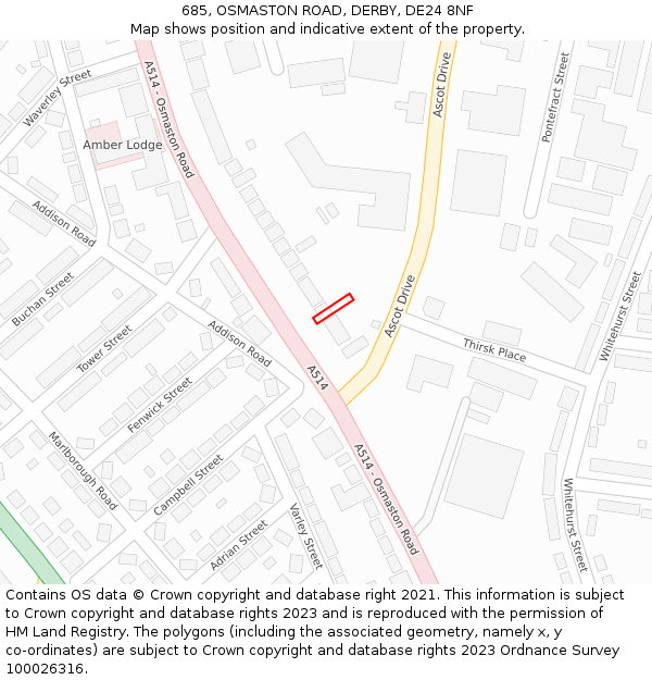 685, OSMASTON ROAD, DERBY, DE24 8NF: Location map and indicative extent of plot