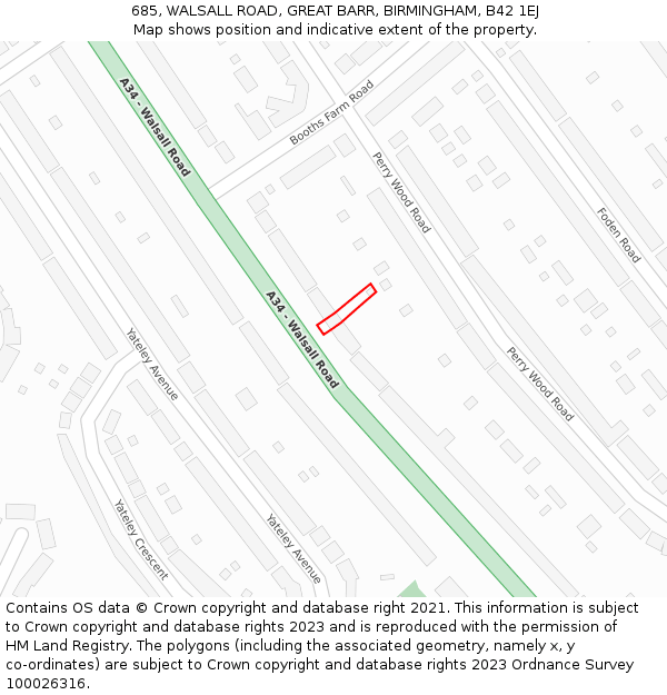 685, WALSALL ROAD, GREAT BARR, BIRMINGHAM, B42 1EJ: Location map and indicative extent of plot