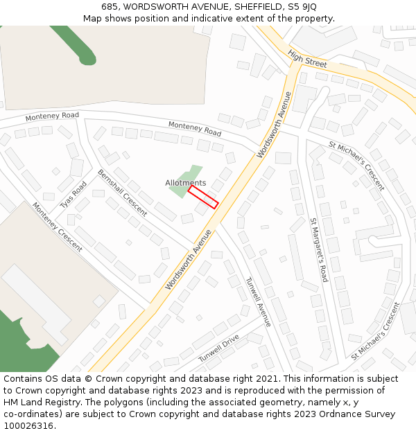 685, WORDSWORTH AVENUE, SHEFFIELD, S5 9JQ: Location map and indicative extent of plot