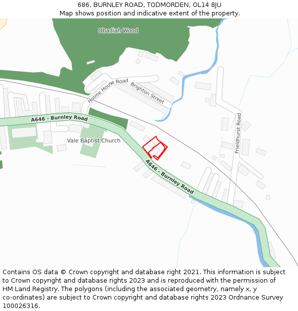 686, BURNLEY ROAD, TODMORDEN, OL14 8JU: Location map and indicative extent of plot