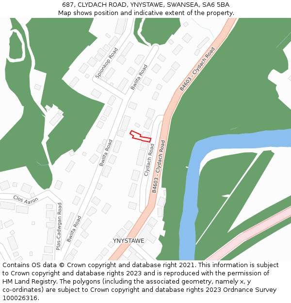 687, CLYDACH ROAD, YNYSTAWE, SWANSEA, SA6 5BA: Location map and indicative extent of plot