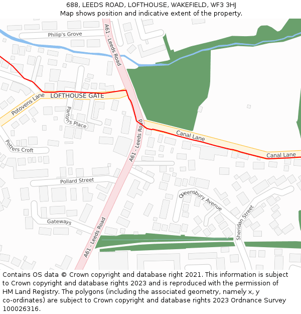 688, LEEDS ROAD, LOFTHOUSE, WAKEFIELD, WF3 3HJ: Location map and indicative extent of plot