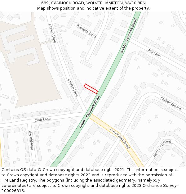 689, CANNOCK ROAD, WOLVERHAMPTON, WV10 8PN: Location map and indicative extent of plot