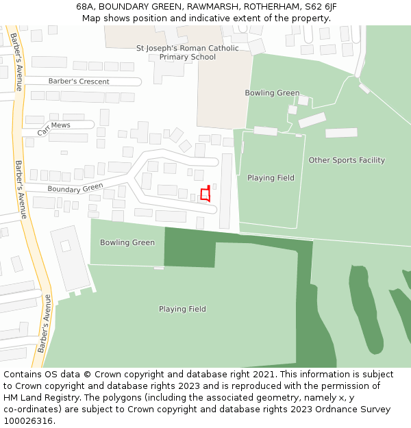 68A, BOUNDARY GREEN, RAWMARSH, ROTHERHAM, S62 6JF: Location map and indicative extent of plot