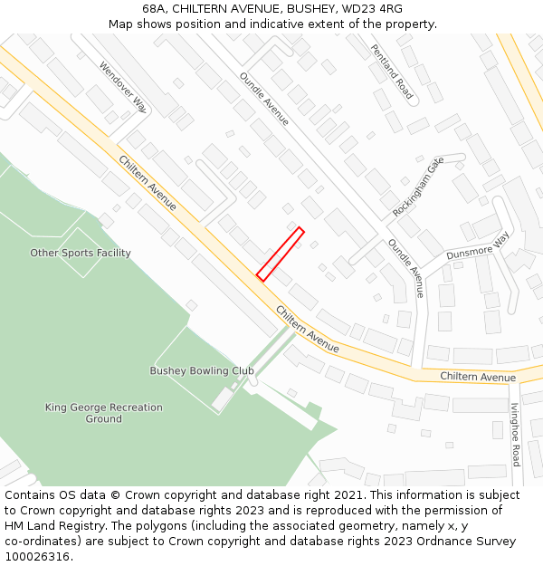 68A, CHILTERN AVENUE, BUSHEY, WD23 4RG: Location map and indicative extent of plot