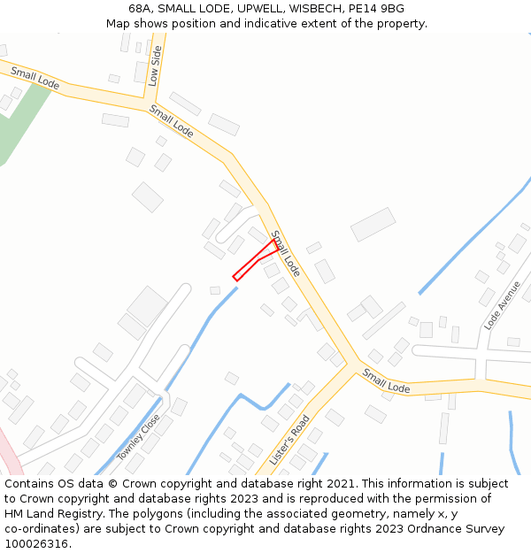 68A, SMALL LODE, UPWELL, WISBECH, PE14 9BG: Location map and indicative extent of plot