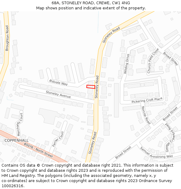 68A, STONELEY ROAD, CREWE, CW1 4NG: Location map and indicative extent of plot