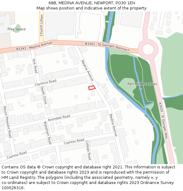 68B, MEDINA AVENUE, NEWPORT, PO30 1EN: Location map and indicative extent of plot