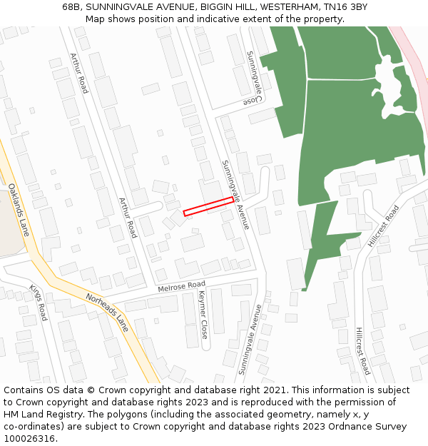 68B, SUNNINGVALE AVENUE, BIGGIN HILL, WESTERHAM, TN16 3BY: Location map and indicative extent of plot