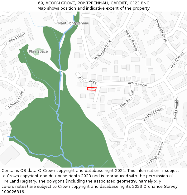 69, ACORN GROVE, PONTPRENNAU, CARDIFF, CF23 8NG: Location map and indicative extent of plot