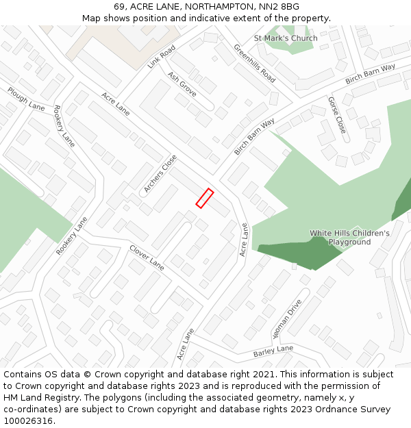 69, ACRE LANE, NORTHAMPTON, NN2 8BG: Location map and indicative extent of plot