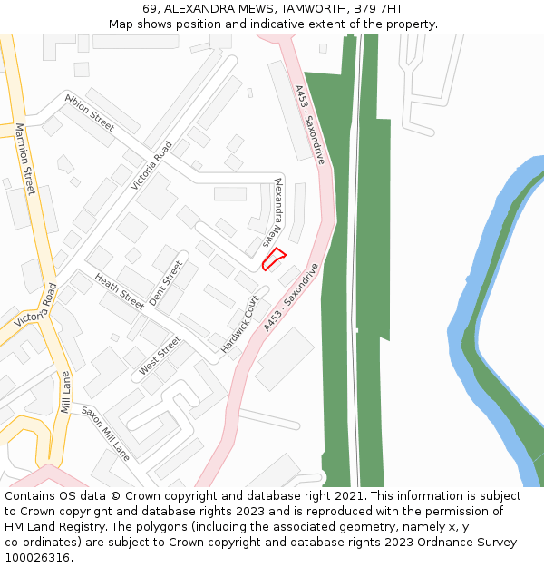 69, ALEXANDRA MEWS, TAMWORTH, B79 7HT: Location map and indicative extent of plot