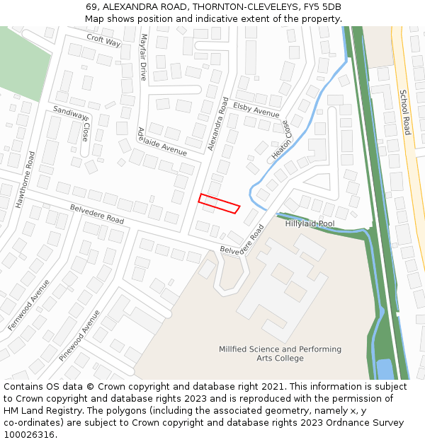 69, ALEXANDRA ROAD, THORNTON-CLEVELEYS, FY5 5DB: Location map and indicative extent of plot