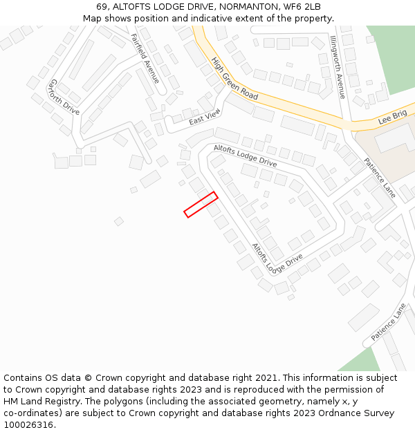 69, ALTOFTS LODGE DRIVE, NORMANTON, WF6 2LB: Location map and indicative extent of plot