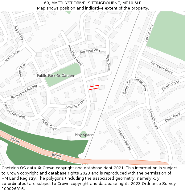 69, AMETHYST DRIVE, SITTINGBOURNE, ME10 5LE: Location map and indicative extent of plot