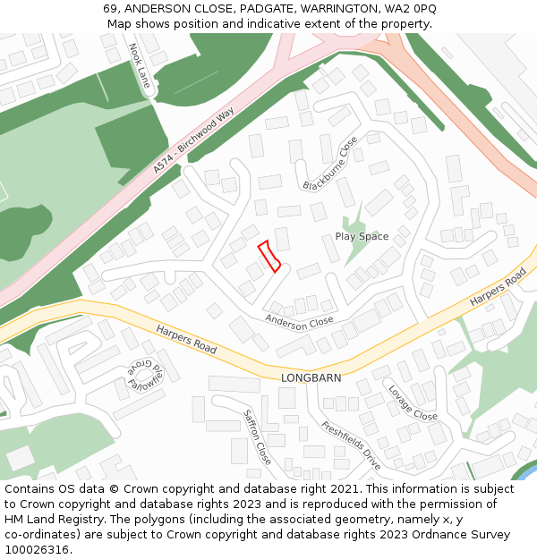 69, ANDERSON CLOSE, PADGATE, WARRINGTON, WA2 0PQ: Location map and indicative extent of plot