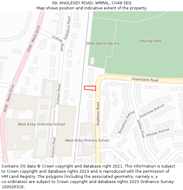 69, ANGLESEY ROAD, WIRRAL, CH48 5EQ: Location map and indicative extent of plot