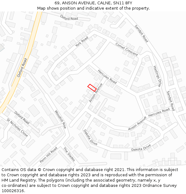 69, ANSON AVENUE, CALNE, SN11 8FY: Location map and indicative extent of plot