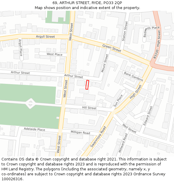 69, ARTHUR STREET, RYDE, PO33 2QP: Location map and indicative extent of plot