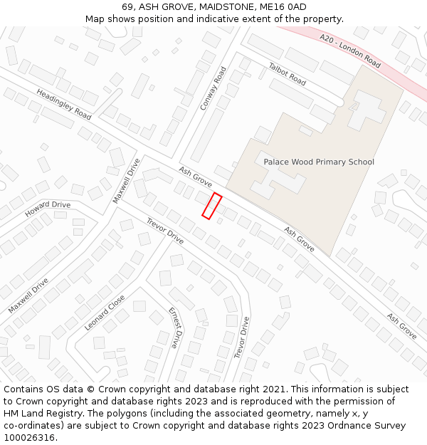 69, ASH GROVE, MAIDSTONE, ME16 0AD: Location map and indicative extent of plot