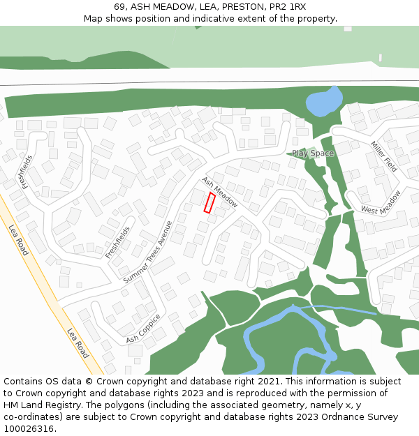 69, ASH MEADOW, LEA, PRESTON, PR2 1RX: Location map and indicative extent of plot