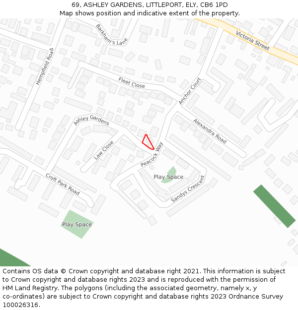 69, ASHLEY GARDENS, LITTLEPORT, ELY, CB6 1PD: Location map and indicative extent of plot