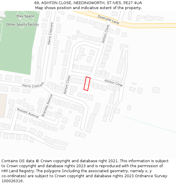 69, ASHTON CLOSE, NEEDINGWORTH, ST IVES, PE27 4UA: Location map and indicative extent of plot