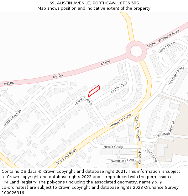 69, AUSTIN AVENUE, PORTHCAWL, CF36 5RS: Location map and indicative extent of plot