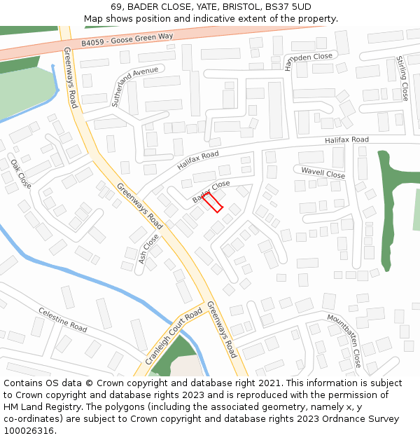 69, BADER CLOSE, YATE, BRISTOL, BS37 5UD: Location map and indicative extent of plot