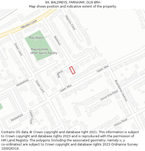 69, BALDREYS, FARNHAM, GU9 8RH: Location map and indicative extent of plot