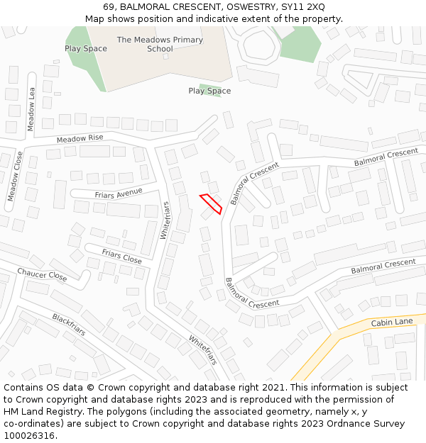 69, BALMORAL CRESCENT, OSWESTRY, SY11 2XQ: Location map and indicative extent of plot