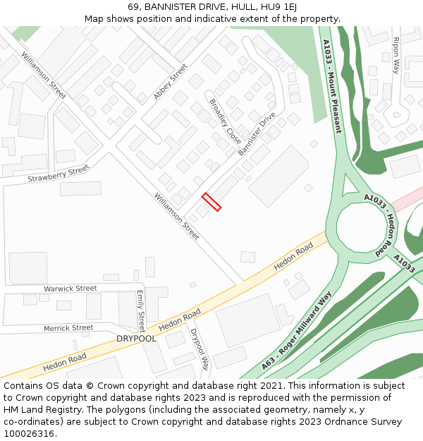 69, BANNISTER DRIVE, HULL, HU9 1EJ: Location map and indicative extent of plot