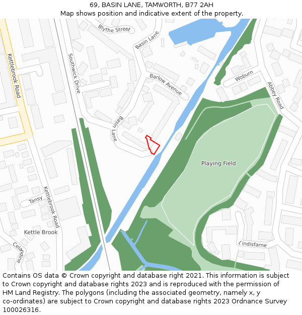 69, BASIN LANE, TAMWORTH, B77 2AH: Location map and indicative extent of plot