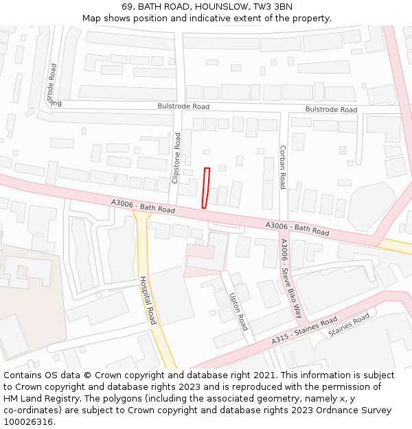 69, BATH ROAD, HOUNSLOW, TW3 3BN: Location map and indicative extent of plot