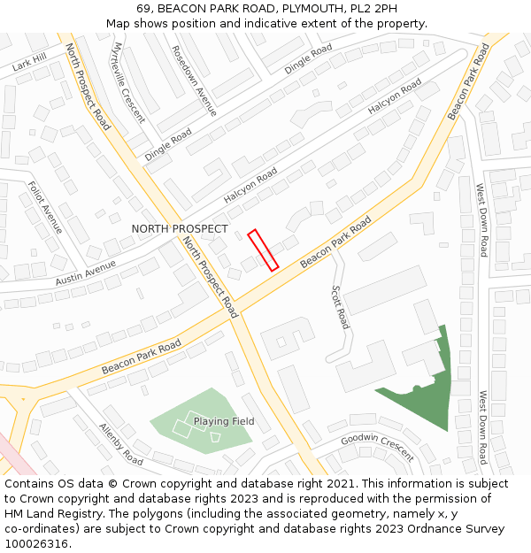 69, BEACON PARK ROAD, PLYMOUTH, PL2 2PH: Location map and indicative extent of plot