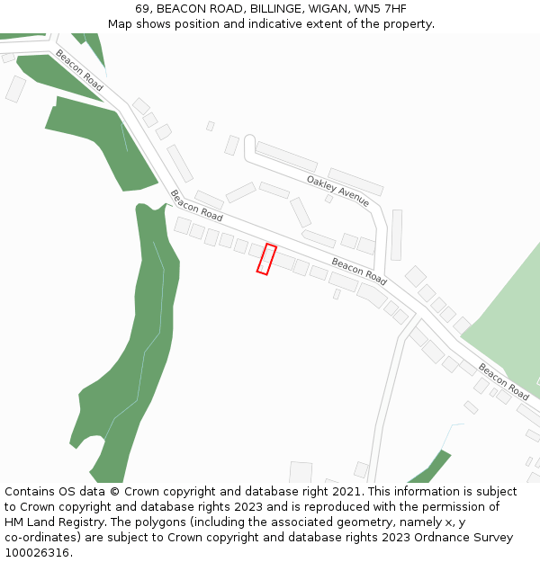 69, BEACON ROAD, BILLINGE, WIGAN, WN5 7HF: Location map and indicative extent of plot