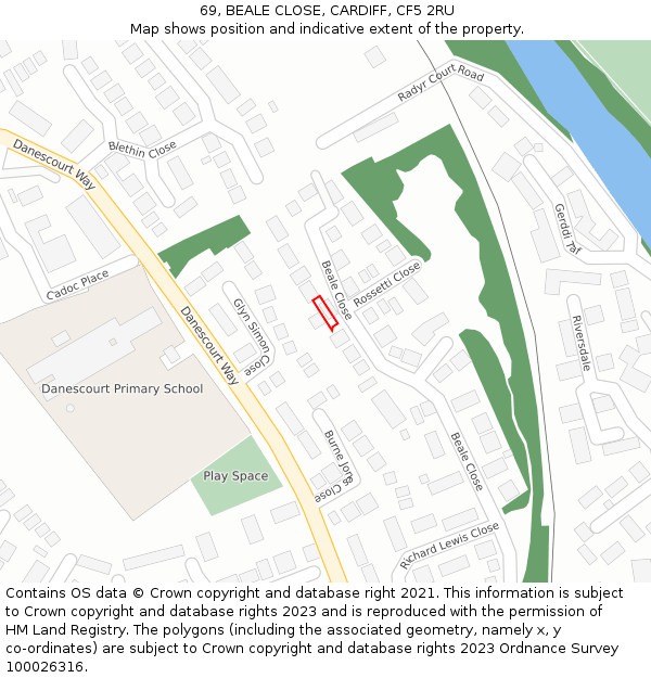 69, BEALE CLOSE, CARDIFF, CF5 2RU: Location map and indicative extent of plot