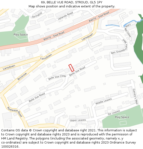 69, BELLE VUE ROAD, STROUD, GL5 1PY: Location map and indicative extent of plot