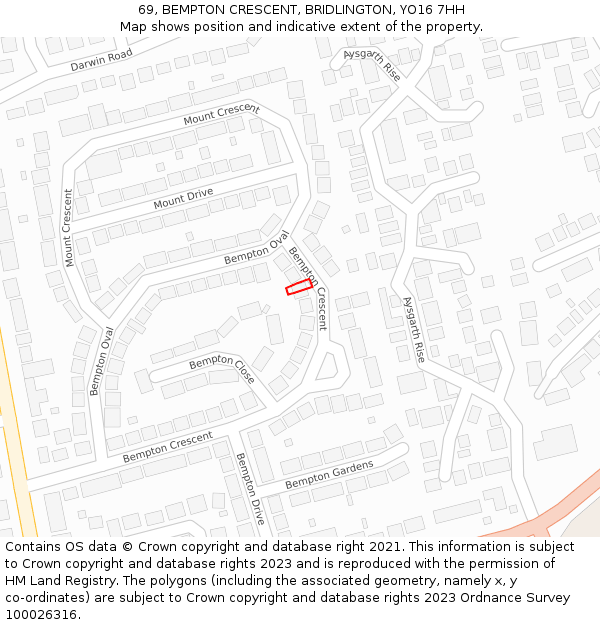 69, BEMPTON CRESCENT, BRIDLINGTON, YO16 7HH: Location map and indicative extent of plot