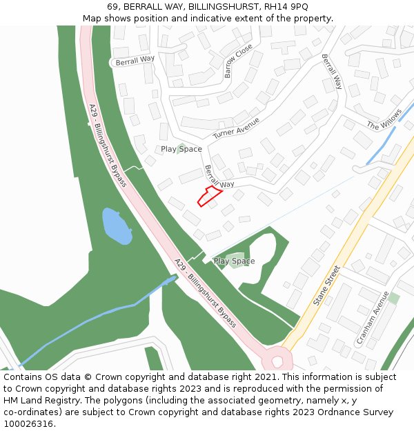 69, BERRALL WAY, BILLINGSHURST, RH14 9PQ: Location map and indicative extent of plot