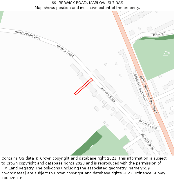 69, BERWICK ROAD, MARLOW, SL7 3AS: Location map and indicative extent of plot