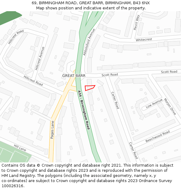 69, BIRMINGHAM ROAD, GREAT BARR, BIRMINGHAM, B43 6NX: Location map and indicative extent of plot