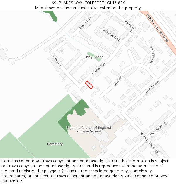 69, BLAKES WAY, COLEFORD, GL16 8EX: Location map and indicative extent of plot